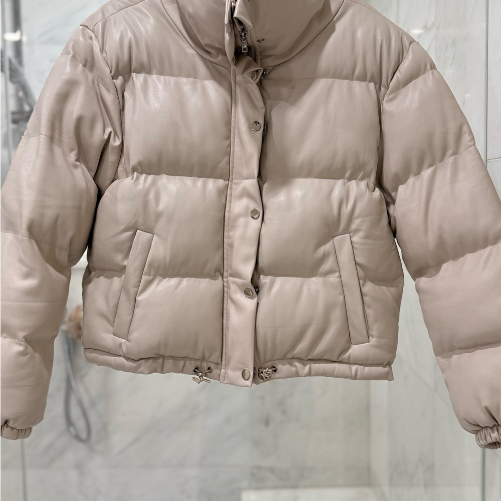 En Saison Quilted Faux Leather Puffer Jacket in Cream